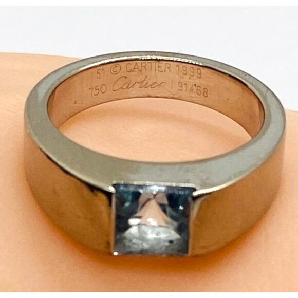 Cartier Aquamarine 18K White Gold Tank Ring Size 5.75 - Picture 3 of 10